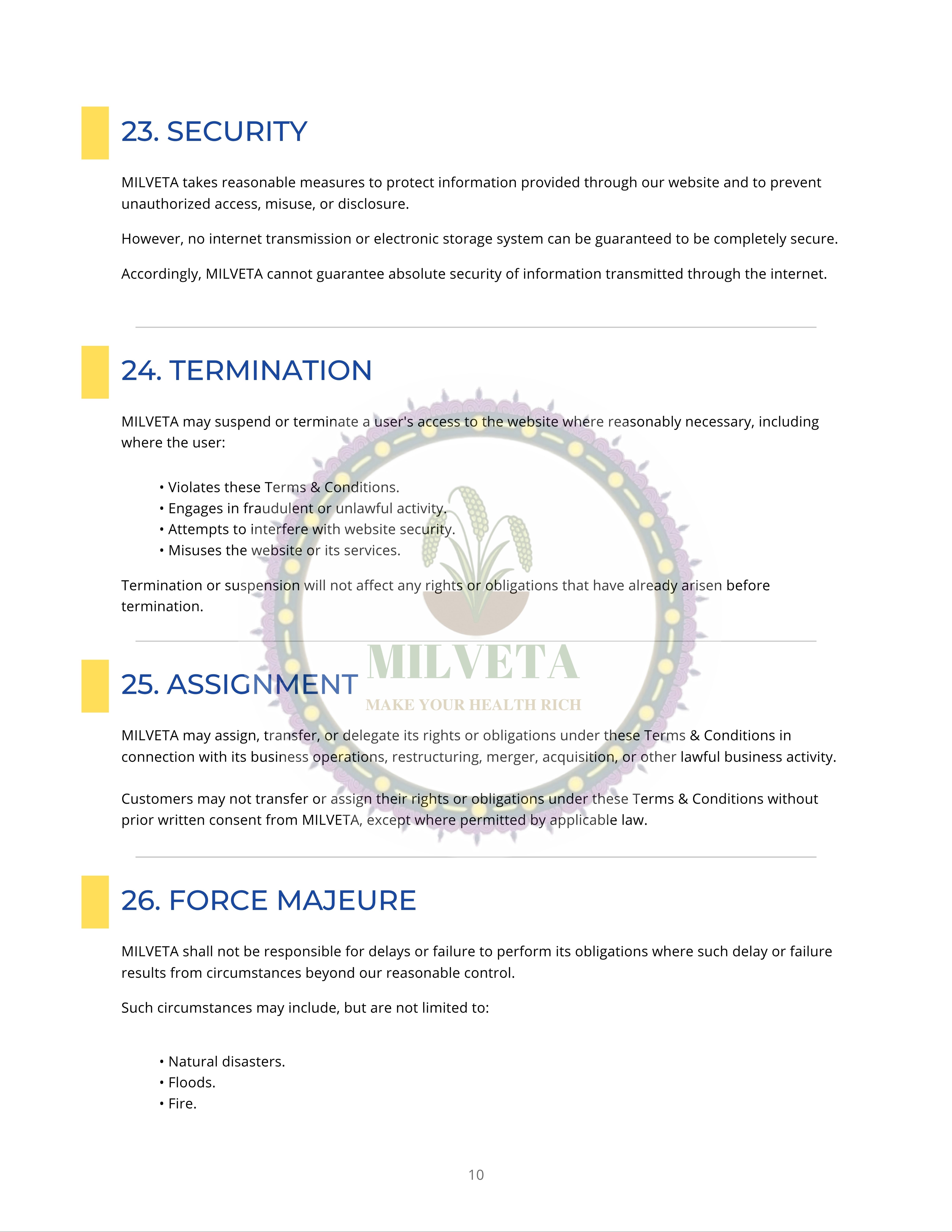 Milveta Terms and Conditions Page 10