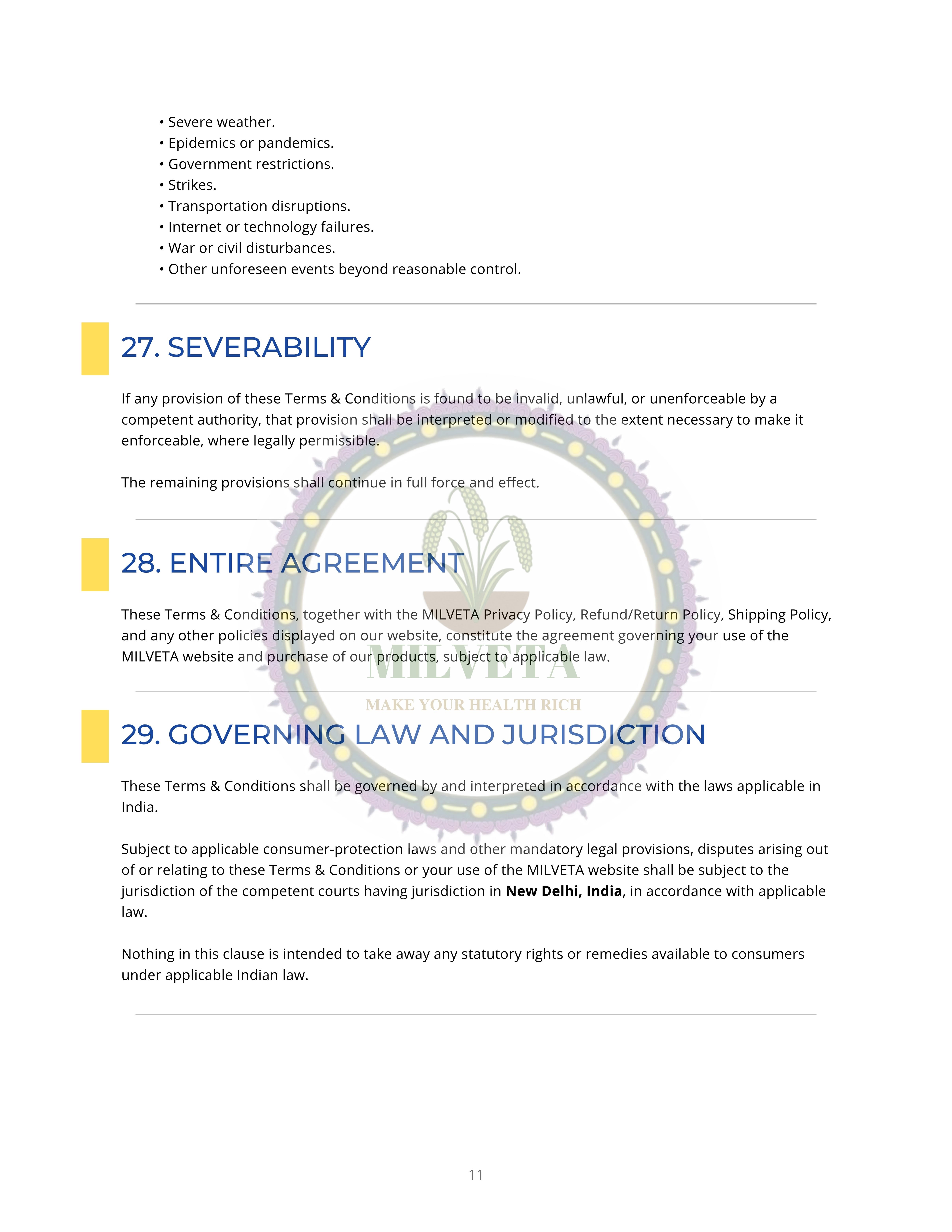 Milveta Terms and Conditions Page 11