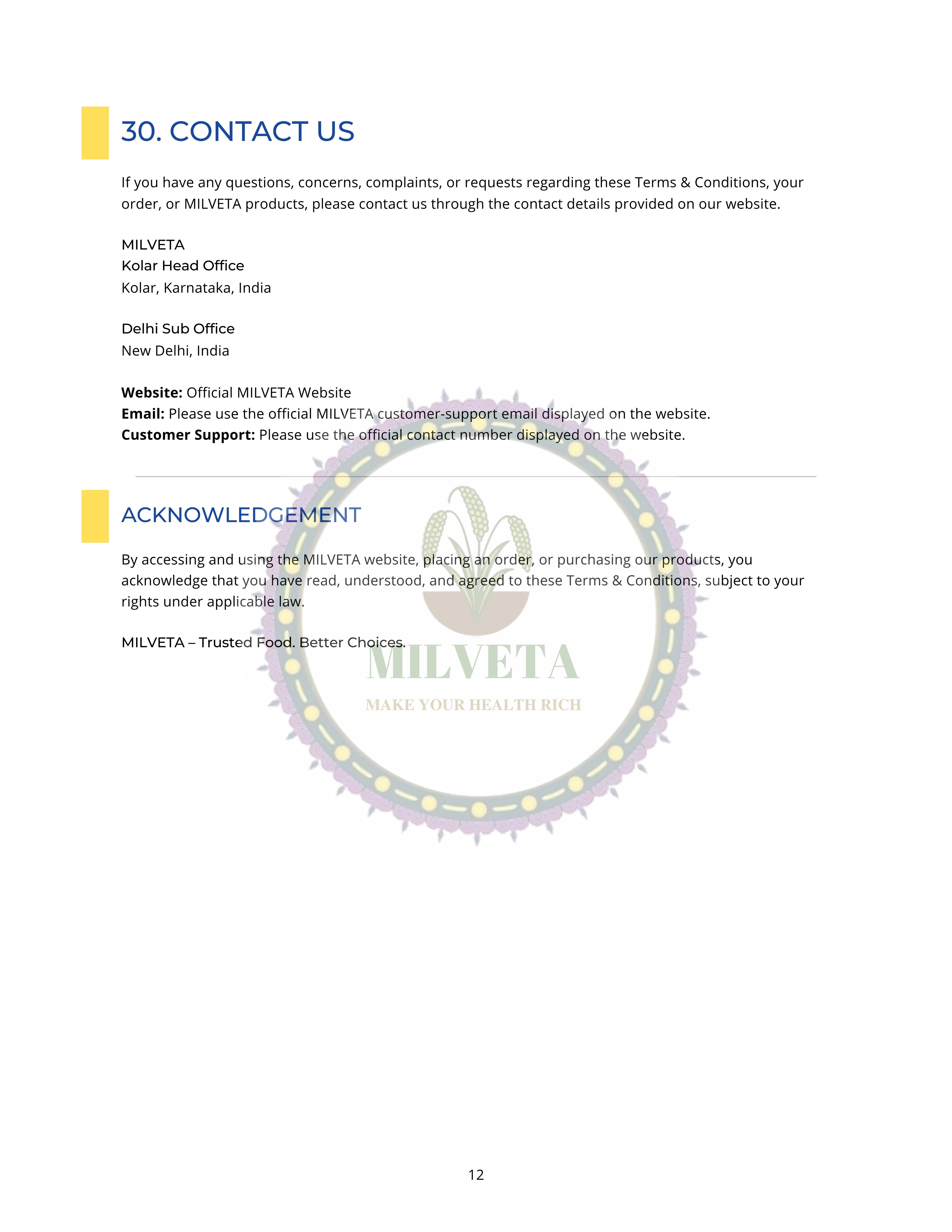 Milveta Terms and Conditions Page 12